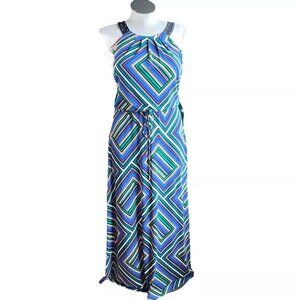 Calvin Klein Maxi Dress, Halter Neckline, Multicolor Zig Zag Print, SZ M, Cruise